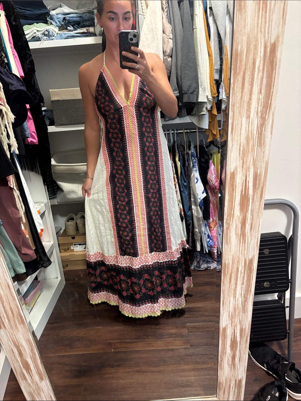 Free People Cubana Embroidered hem Halter Maxi Dress